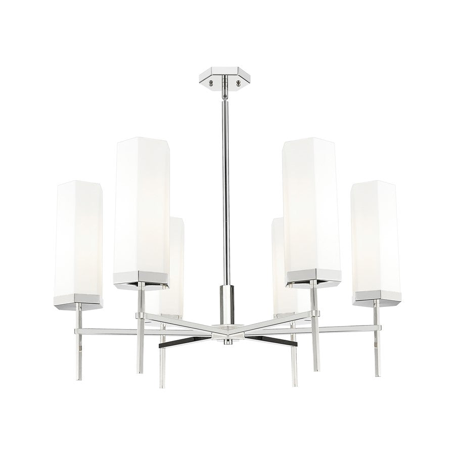 Innovations Blakeley 6Lt 32" Stem Chandelier, PN/White - 463-6CR-PN-G463-12WH