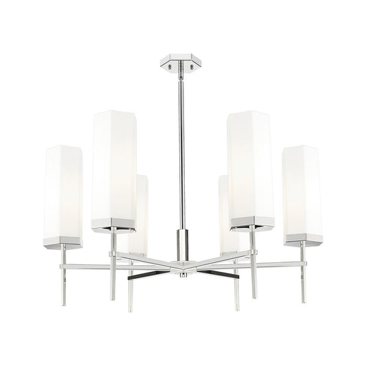 Innovations Blakeley 6Lt 32" Stem Chandelier, PN/White - 463-6CR-PN-G463-12WH