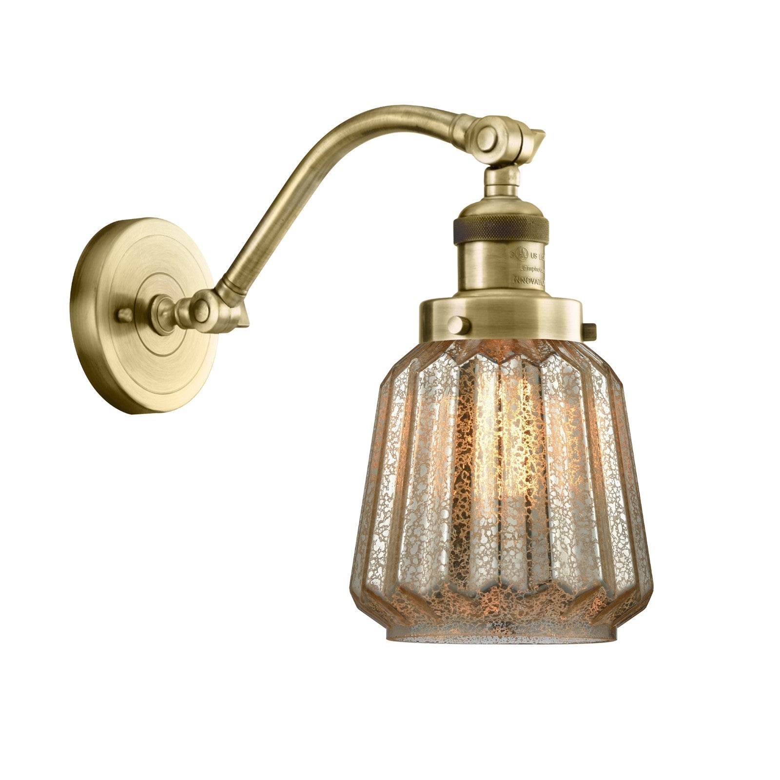 Innovations Chatham 7in 1-Light Wall Sconce | Industrial Art Deco Antique Brass and Mercury Glass | Bedroom & Hallway Accent | Model 515-1W-AB-G146