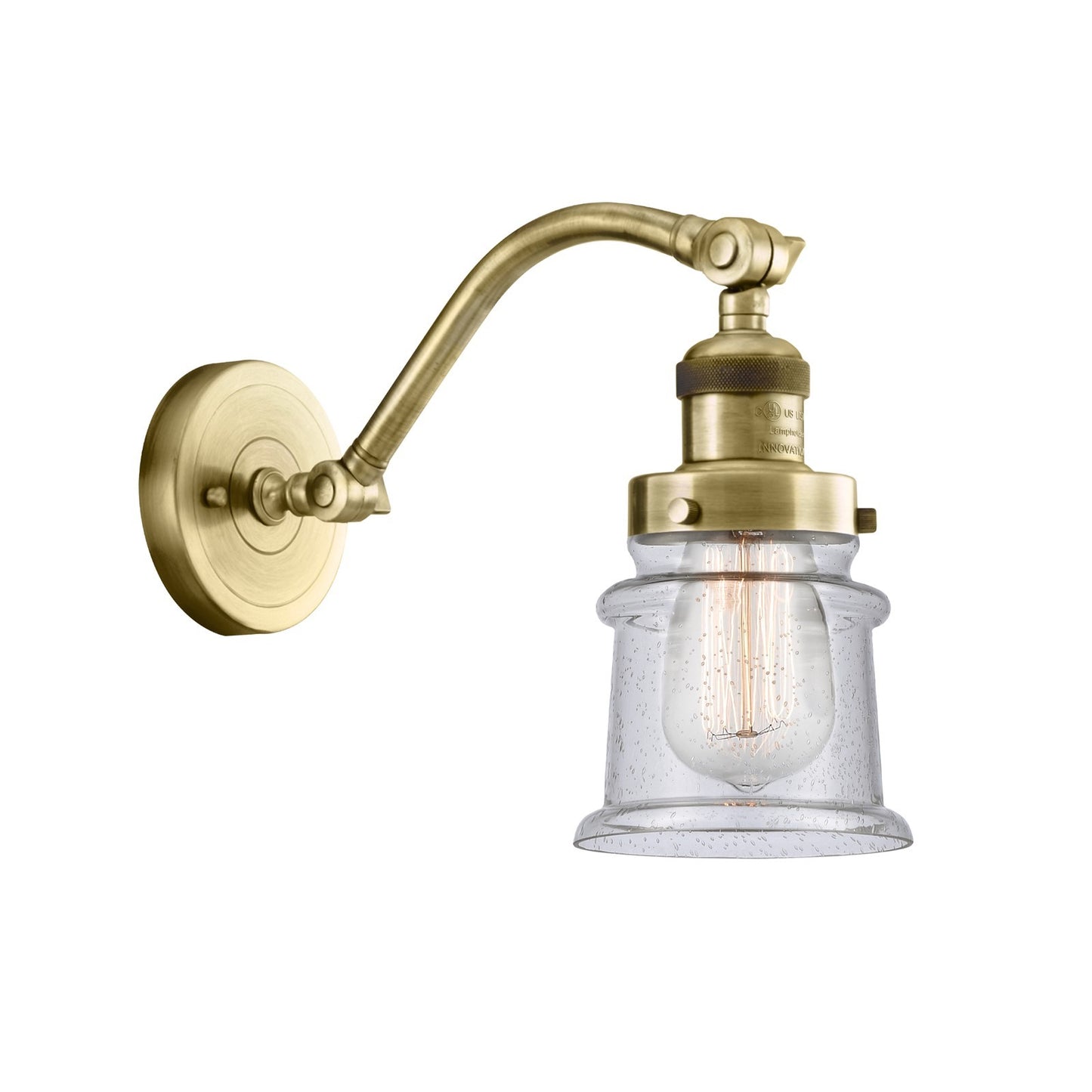 Innovations Canton 6.5in 1-Light Wall Sconce | Industrial Antique Brass and Seedy Glass | Bedroom & Hallway Accent | Model 515-1W-AB-G184S-LED