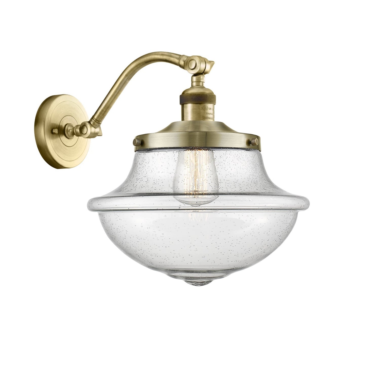 Innovations Lighting Oxford 11.75in 1-Light Wall Sconce | Industrial Antique Brass and Seedy Glass | Hallway & Bedroom Accent | Model 515-1W-AB-G544