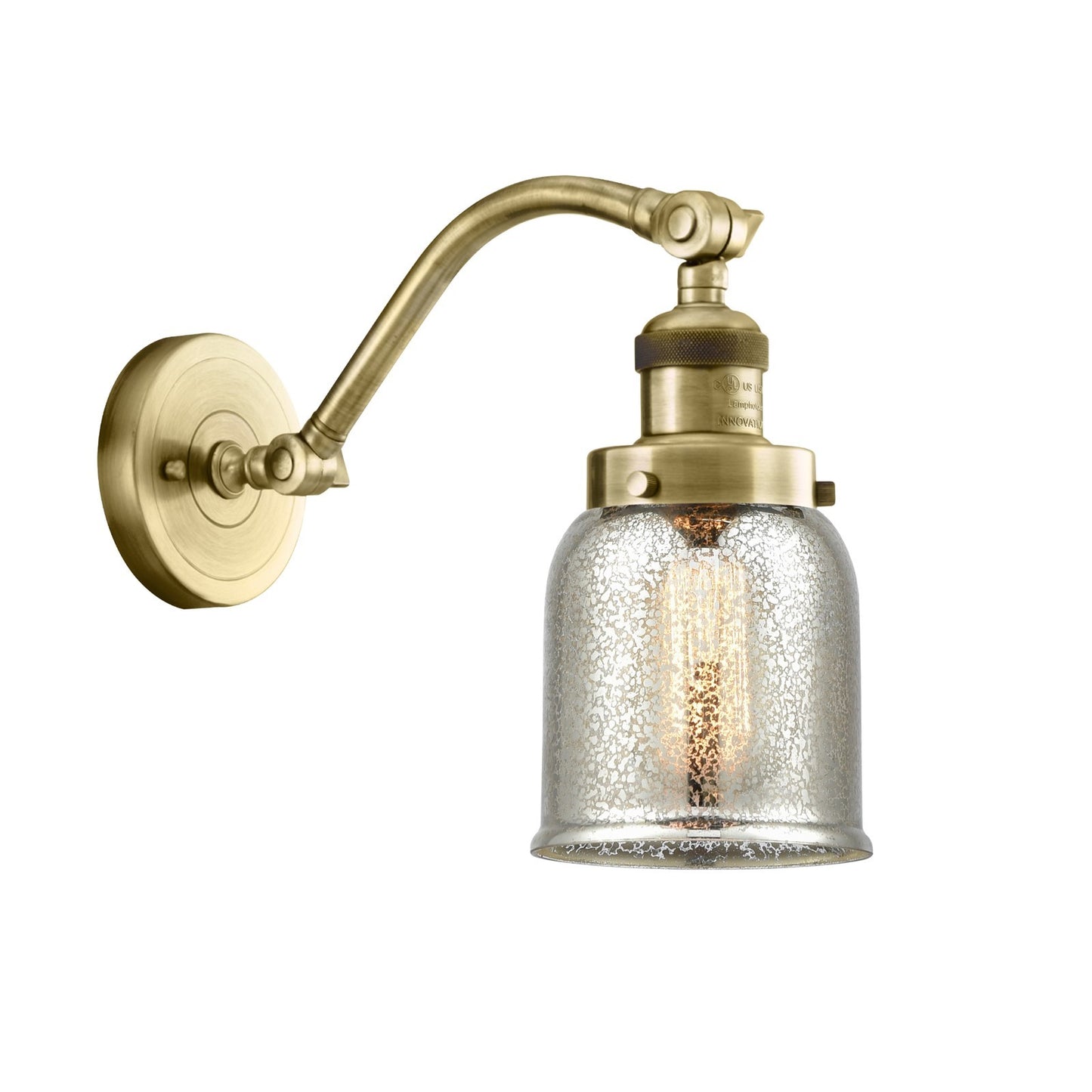 Innovations Bell 5in 1-Light Wall Sconce | Industrial Antique Brass and Silver Plated Mercury Glass | Kitchen & Hallway | Model 515-1W-AB-G58-LED