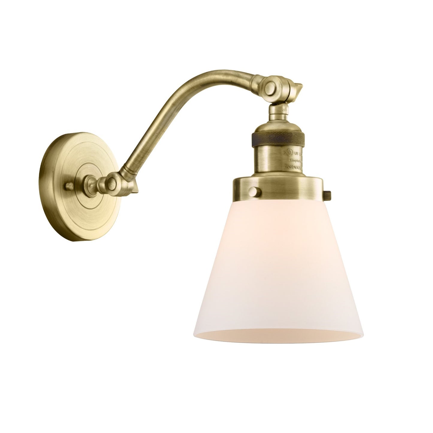 Innovations Cone 6.5in 1-Light Wall Sconce | Industrial Antique Brass and Matte White Glass | Kitchen & Hallway | Model 515-1W-AB-G61-LED