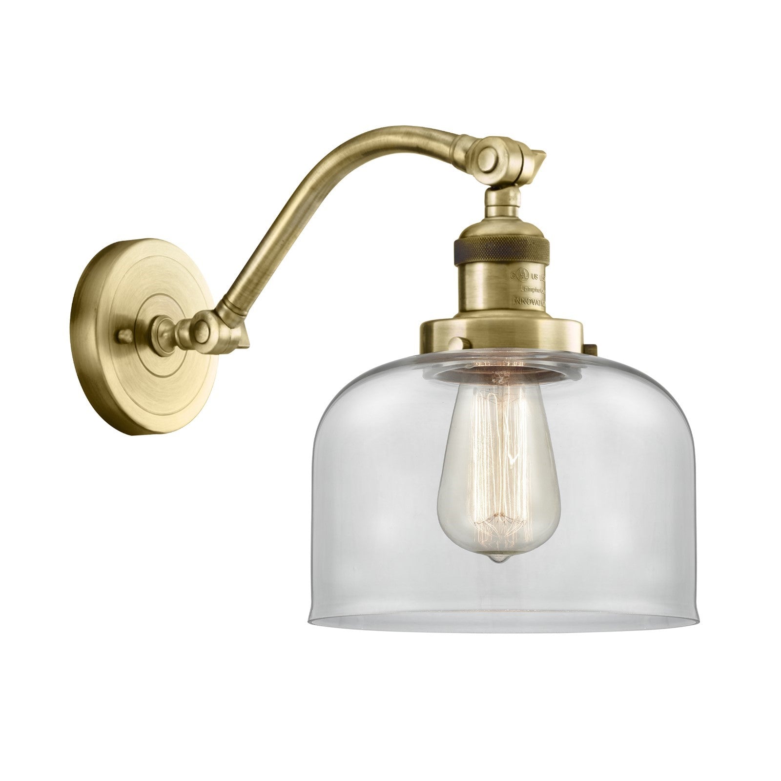 Innovations Bell 8in 1-Light Wall Sconce | Industrial Antique Brass and Clear Glass | Bedroom & Hallway Accent Light | Model 515-1W-AB-G72-LED