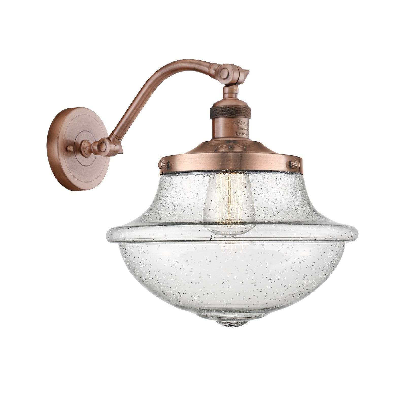 Innovations Oxford 11.75in 1-Light Wall Sconce | Industrial Antique Copper and Seedy Glass | Bedroom & Hallway Accent Light | Model 515-1W-AC-G544