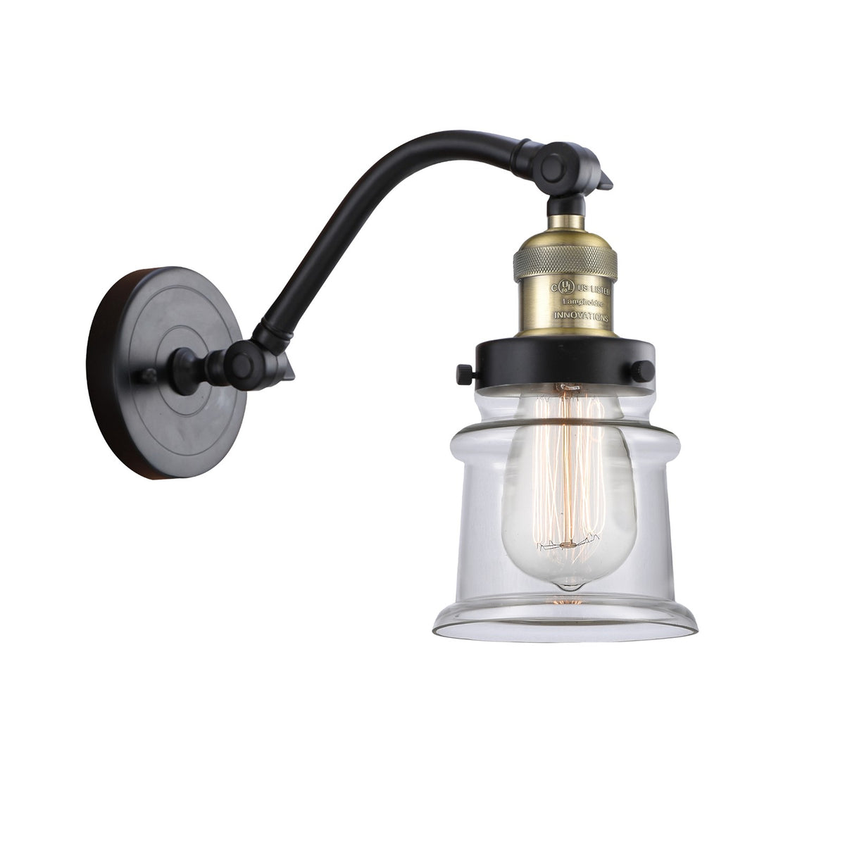 Innovations 515 1W 182S Small Canton 1-Lt Sconce, BKBR/CLR