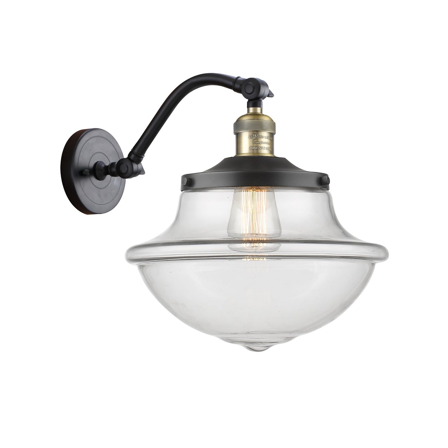 Innovations Oxford 11.75in 1-Light Wall Sconce | Industrial Black Antique Brass and Clear Schoolhouse Glass | Entryway | Model 515-1W-BAB-G542
