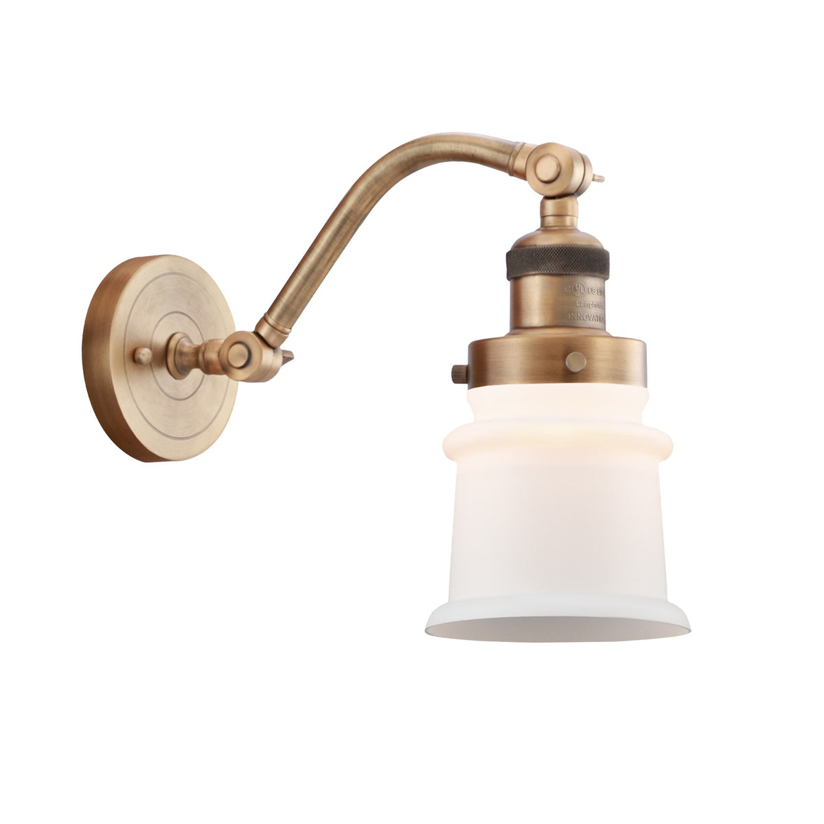Innovations 1W 181S Small Canton 1 Light Sconce, B Brass/White