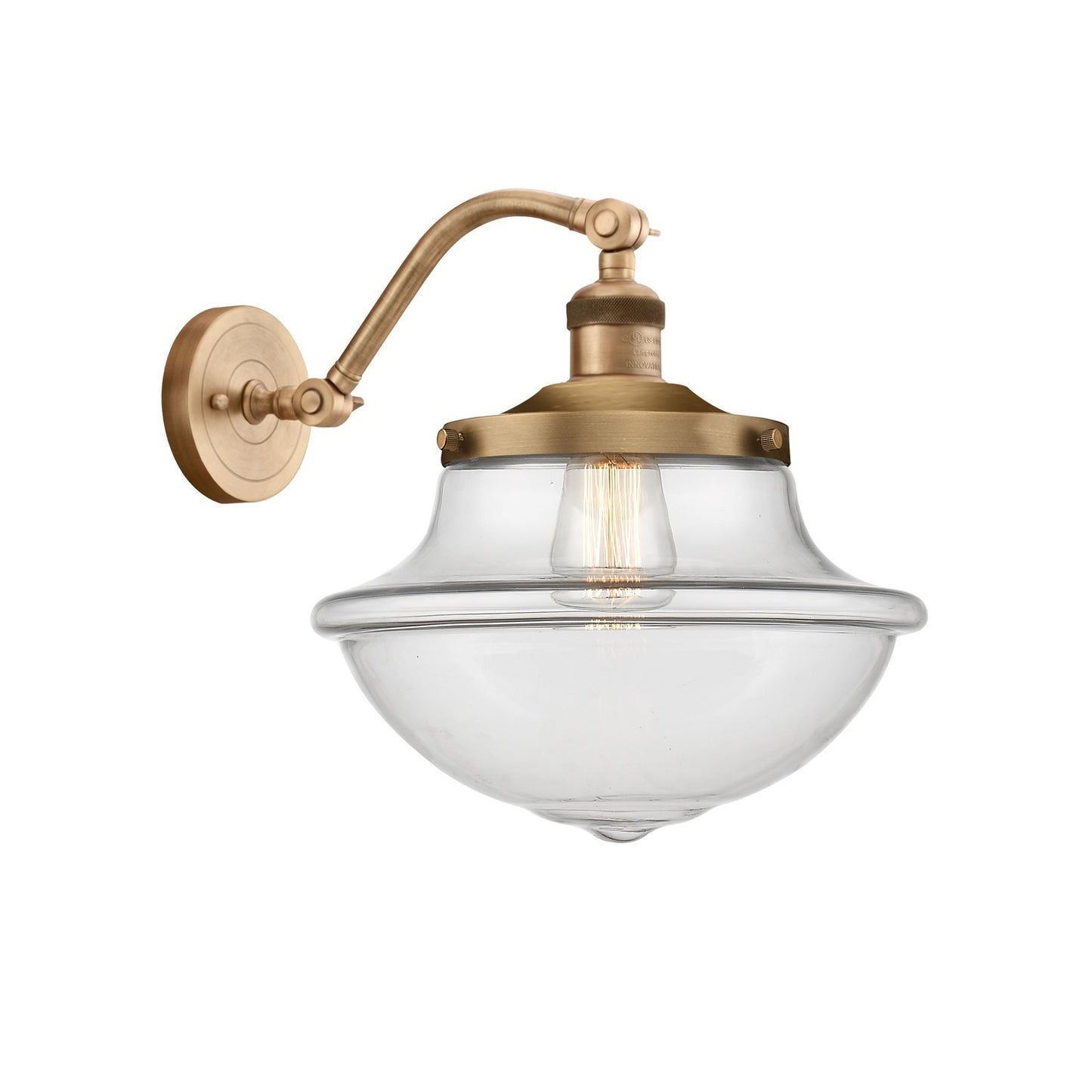 Innovations Oxford 12in 1-Light Wall Sconce | Industrial Brushed Brass and Clear Glass | Hallway & Bathroom | Model 515-1W-BB-G542