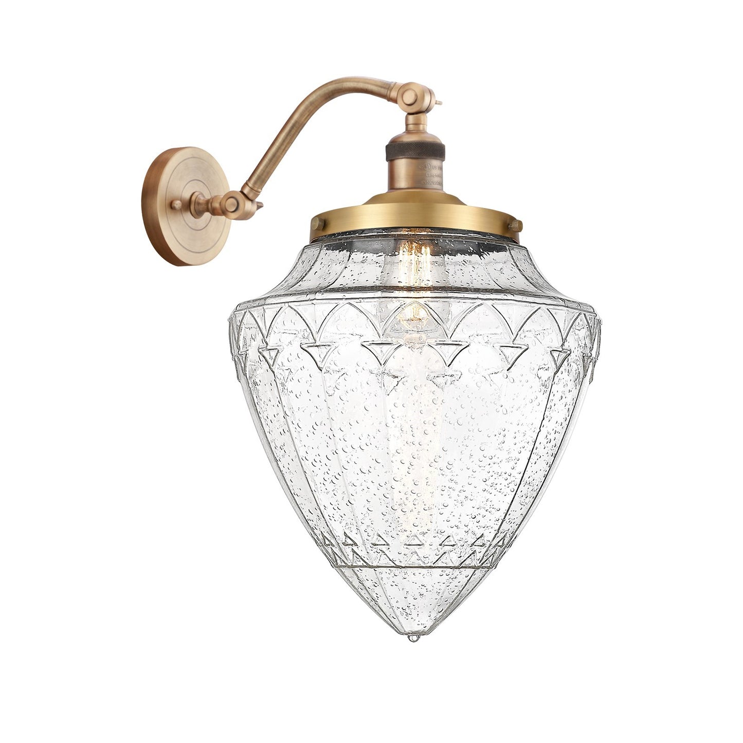 Innovations Bullet 12in 1-Light Wall Sconce | Traditional Brushed Brass and Seedy Glass | Bathroom & Hallway | Model 515-1W-BB-G664-12-LED