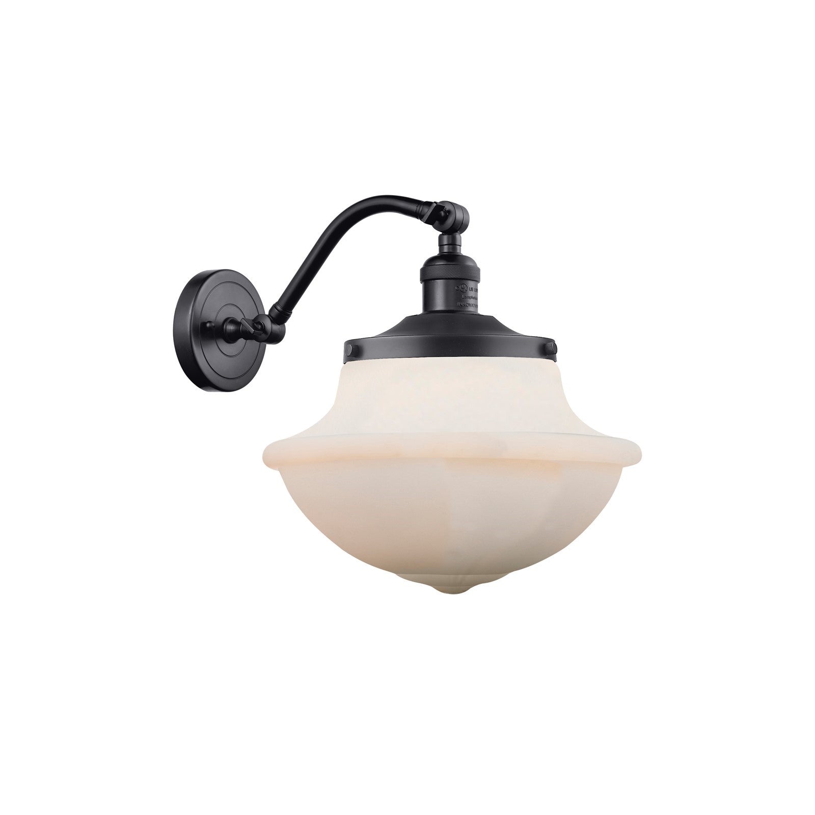 Innovations Oxford 11.75in 1-Light Wall Sconce | Industrial Matte Black and Matte White Glass | Hallway & Bathroom | Model 515-1W-BK-G541