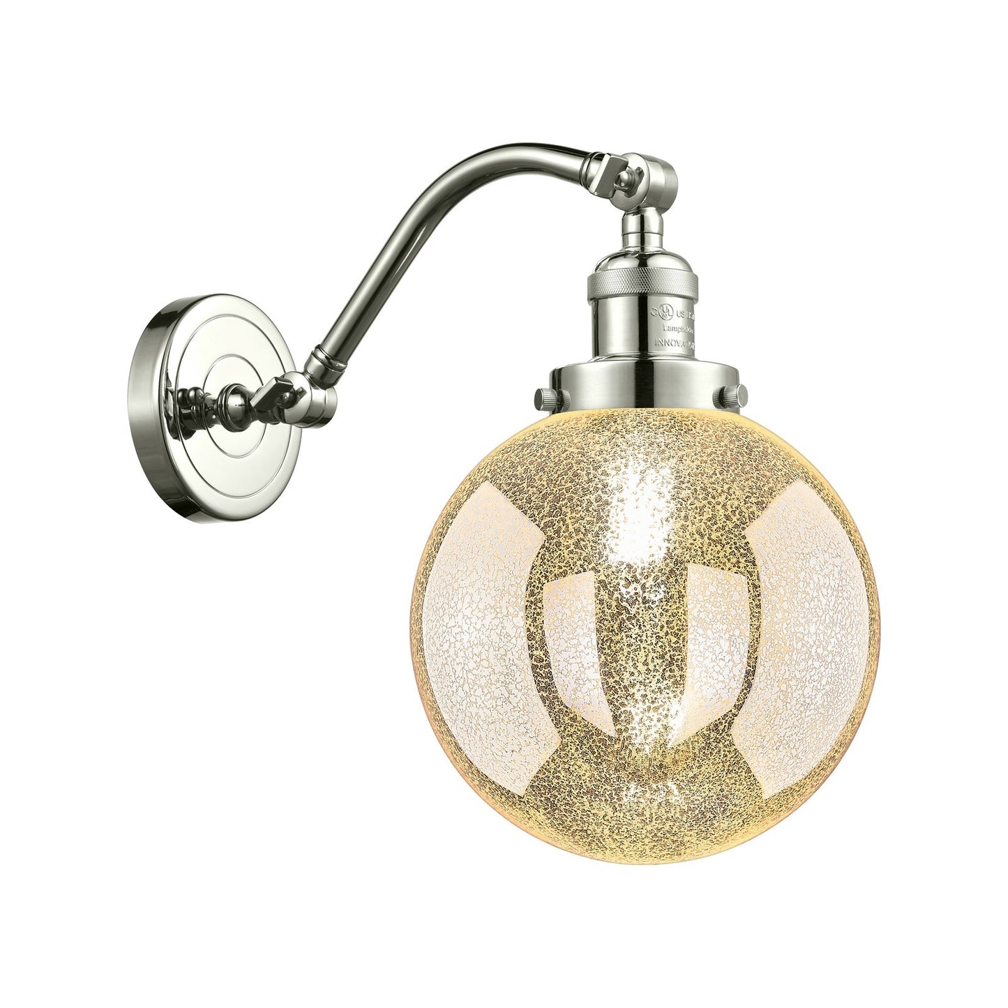 Innovations Beacon 8in 1-Light Wall Sconce | Industrial Polished Nickel and Mercury Glass | Hallway & Bathroom Accent | Model 515-1W-PN-G208-8