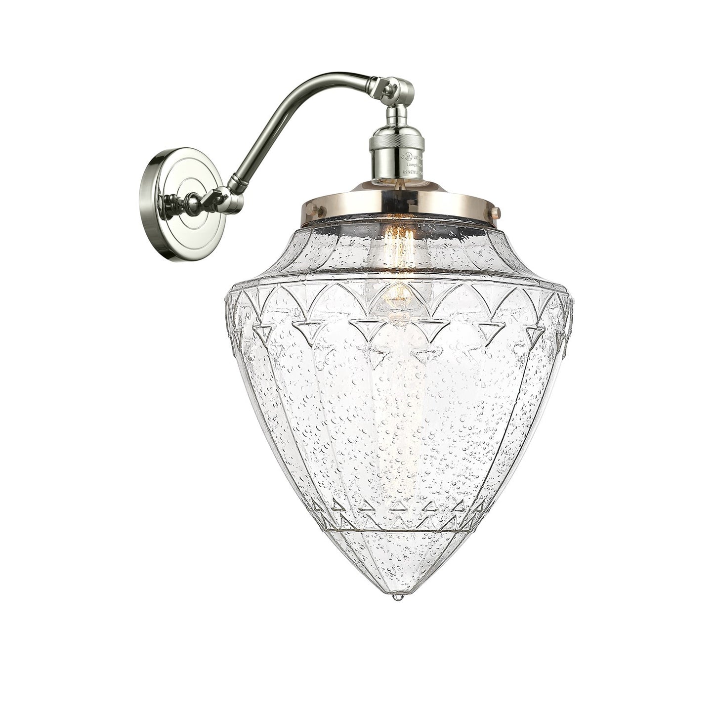Innovations Bullet 12in 1-Light LED Wall Sconce | Traditional Polished Nickel and Seedy Glass | Bedroom & Hallway | Model 515-1W-PN-G664-12-LED