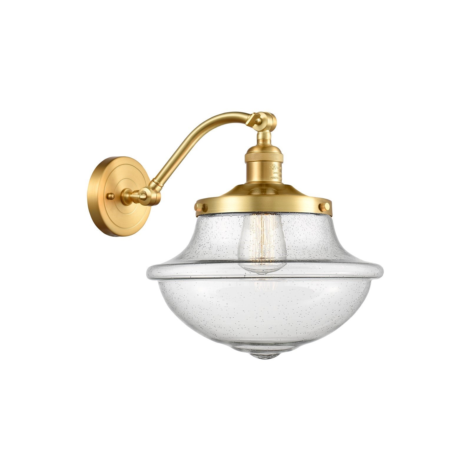 Innovations Oxford 11.75in 1-Light Sconce | Industrial Satin Gold and Seedy Glass | Living Room & Hallway Accent | Model 515-1W-SG-G544