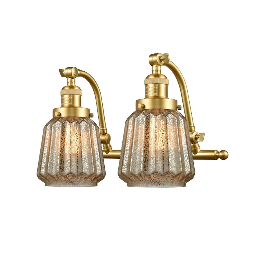 Innovations Lighting Chatham 18in 2-Light Vanity Light | Art Deco Satin Gold Steel and Mercury Glass | Bathroom & Powder Room | Model 515-2W-SG-G146