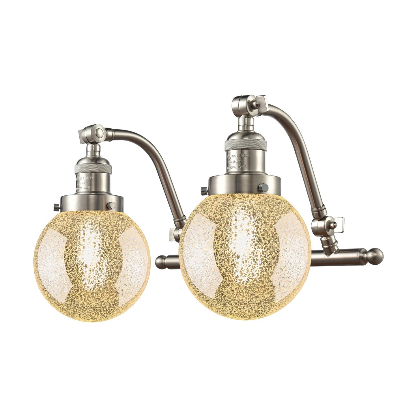 Innovations Beacon 16in 2-Light Bath Vanity | Industrial Brushed Satin Nickel and Mercury Seeded Glass | Bathroom & Powder | Model 515-2W-SN-G208-6