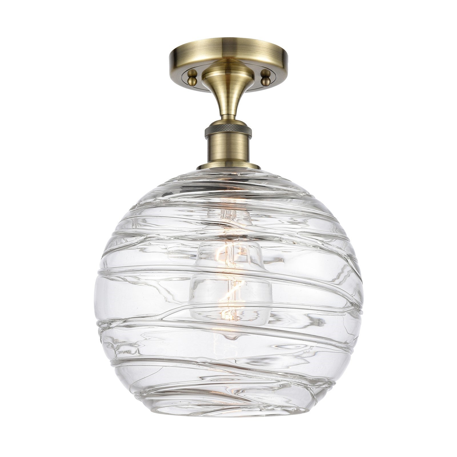 Innovations Athens Deco Swirl 10in 1-Light Semi-Flush | Industrial Antique Brass and Clear Glass | Entryway & Hallway | Model 516-1C-AB-G1213-10CL