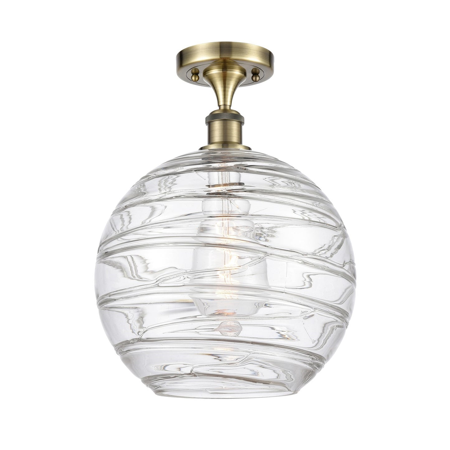Innovations Athens Deco Swirl 12in 1-Light Semi-Flush | Industrial Antique Brass and Clear Glass | Entryway & Hallway | Model 516-1C-AB-G1213-12CL
