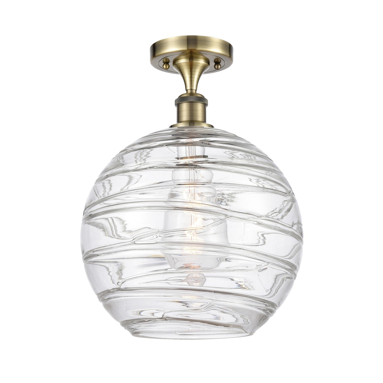 Innovations Athens Deco Swirl 12in 1-Light Semi-Flush | Industrial Antique Brass and Clear Glass | Entryway & Hallway | Model 516-1C-AB-G1213-12CL