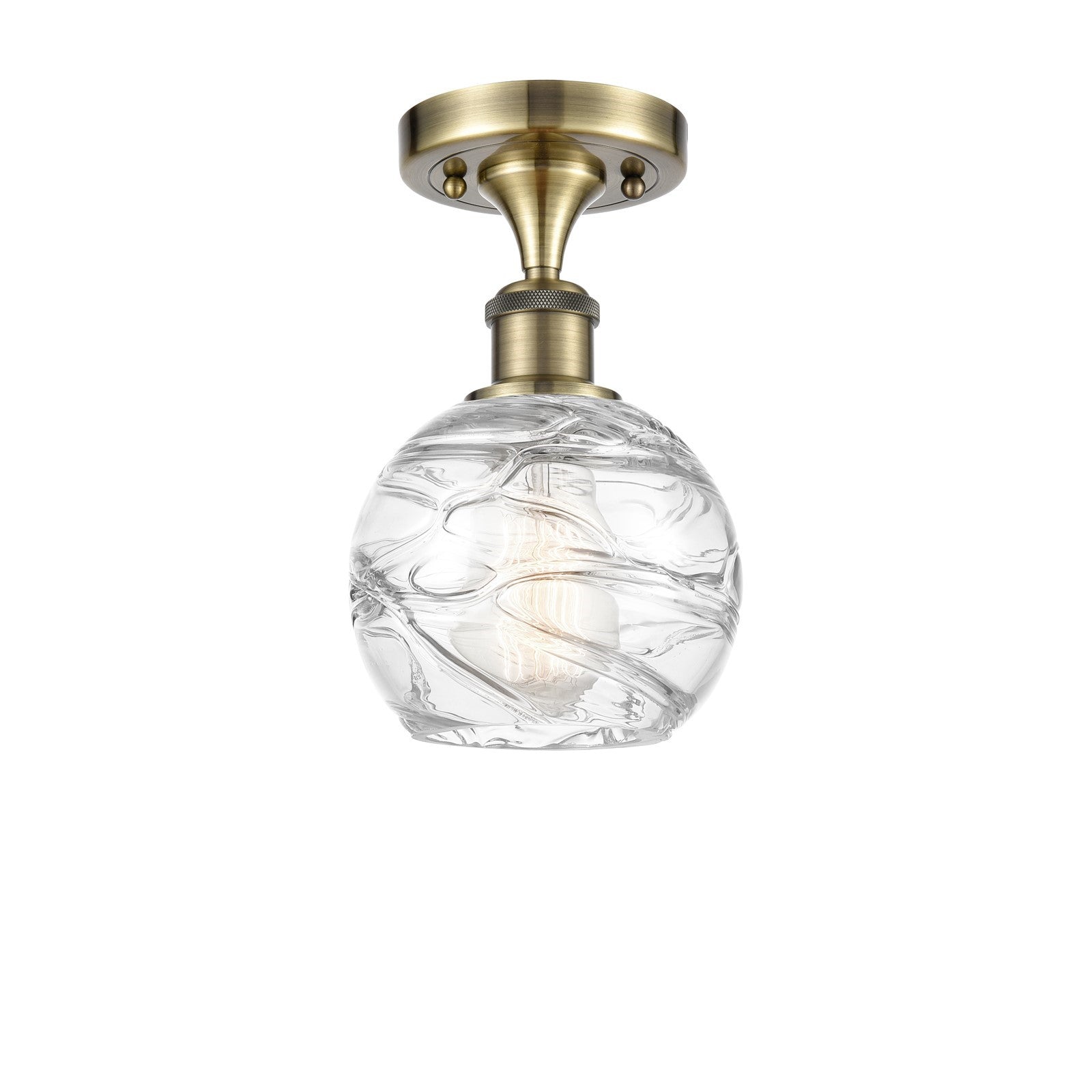 Innovations Athens Deco Swirl 6in 1-Light Semi-Flush | Industrial Antique Brass and Clear Glass | Kitchen & Hallway | Model 516-1C-AB-G1213-6CL