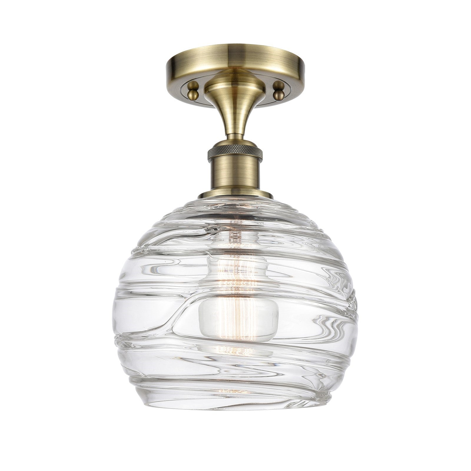 Innovations Athens Deco Swirl 8in 1-Light Semi-Flush | Industrial Antique Brass and Clear Glass | Kitchen & Hallway | Model 516-1C-AB-G1213-8CL