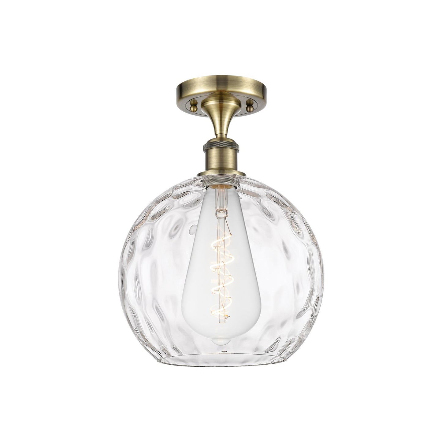 Innovations Athens Water Glass 10in 1-Light LED Semi-Flush | Industrial Antique Brass and Clear Glass | Kitchen | Model 516-1C-AB-G1215-10-LED