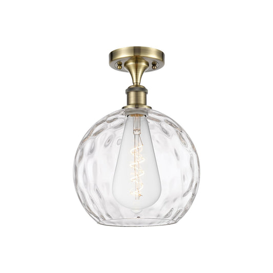 Innovations Athens Water Glass 10in 1-Light LED Semi-Flush | Industrial Antique Brass and Clear Glass | Kitchen | Model 516-1C-AB-G1215-10-LED