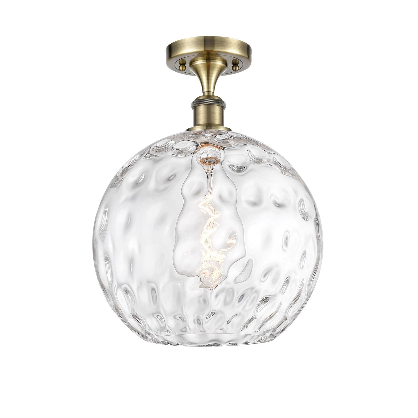 Innovations Athens Water Glass 12in 1-Light Semi-Flush | Industrial Antique Brass and Clear Glass | Kitchen & Hallway | Model 516-1C-AB-G1215-12-LED