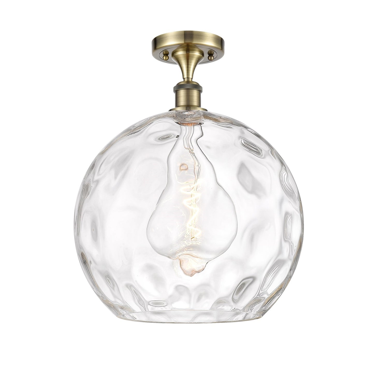 Innovations Athens Water Glass 13in 1-Light Semi-Flush | Industrial Antique Brass and Clear Glass | Kitchen & Hallway | Model 516-1C-AB-G1215-14-LED