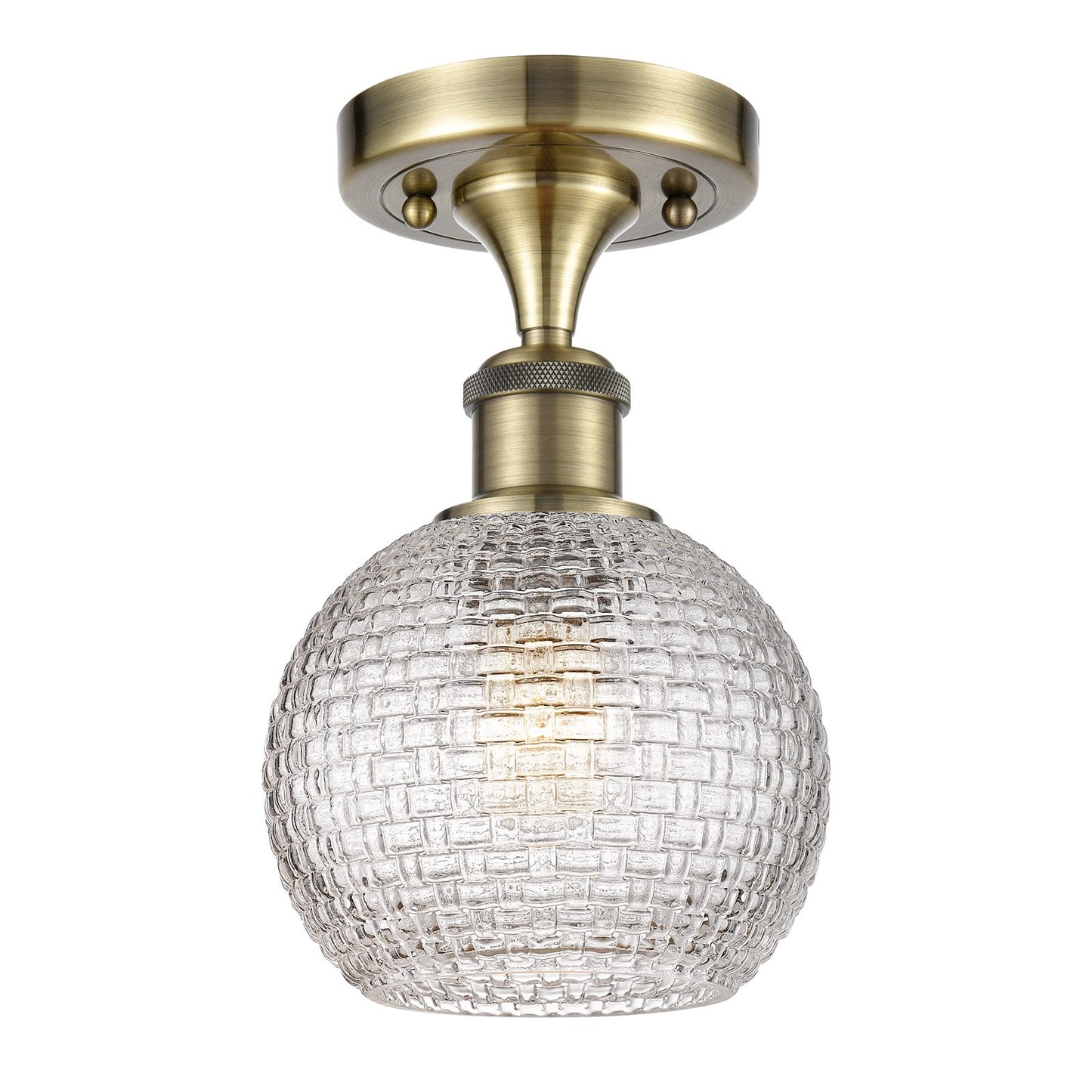 Innovations Athens 6in 1-Light Semi-Flush | Modern Antique Brass and Clear Basket Weave Glass | Kitchen & Hallway | Model 516-1C-AB-G122C-6CL