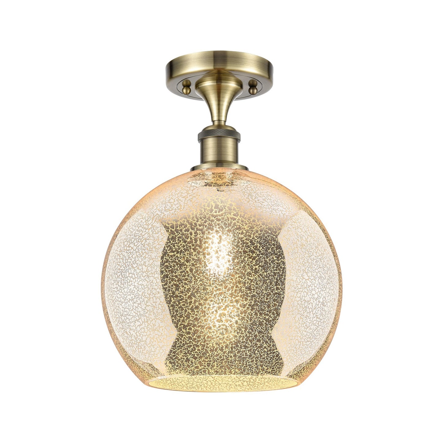 Innovations Athens 10in 1-Light Semi-Flush | Industrial Antique Brass and Mercury Glass | Kitchen & Hallway | Model 516-1C-AB-G128-10