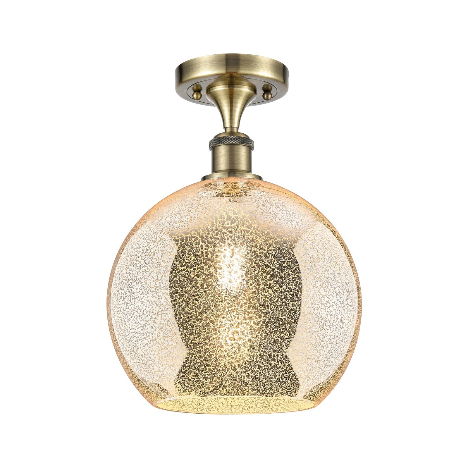 Innovations Athens 10in 1-Light Semi-Flush | Industrial Antique Brass and Mercury Glass | Kitchen & Hallway | Model 516-1C-AB-G128-10