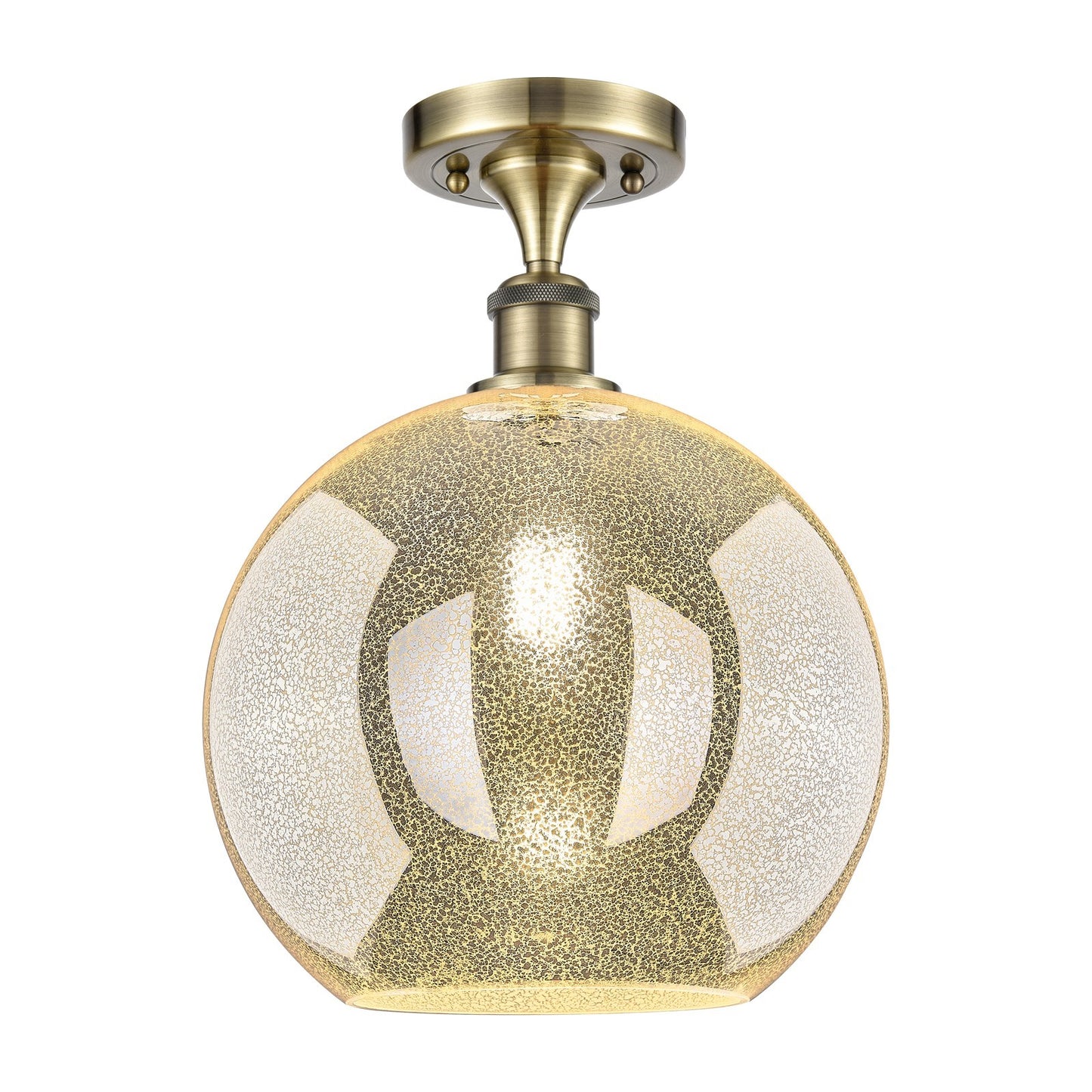 Innovations Athens 12in 1-Light Semi-Flush | Industrial Antique Brass and Mercury Glass | Kitchen & Hallway | Model 516-1C-AB-G128-12