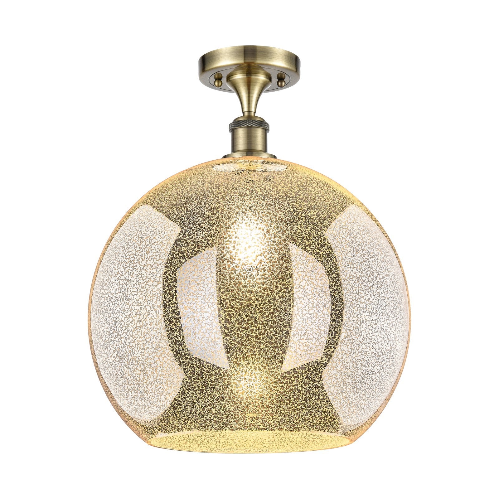Innovations Athens 14in 1-Light Semi-Flush | Industrial Antique Brass and Mercury Glass | Kitchen & Hallway | Model 516-1C-AB-G128-14