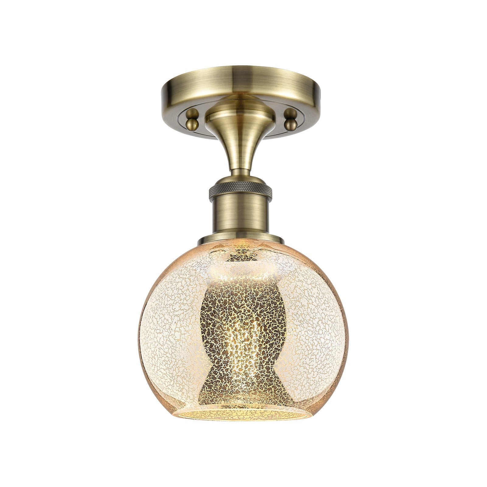 Innovations Athens 6in 1-Light Semi-Flush | Industrial Antique Brass and Mercury Glass | Kitchen & Hallway | Model 516-1C-AB-G128-6