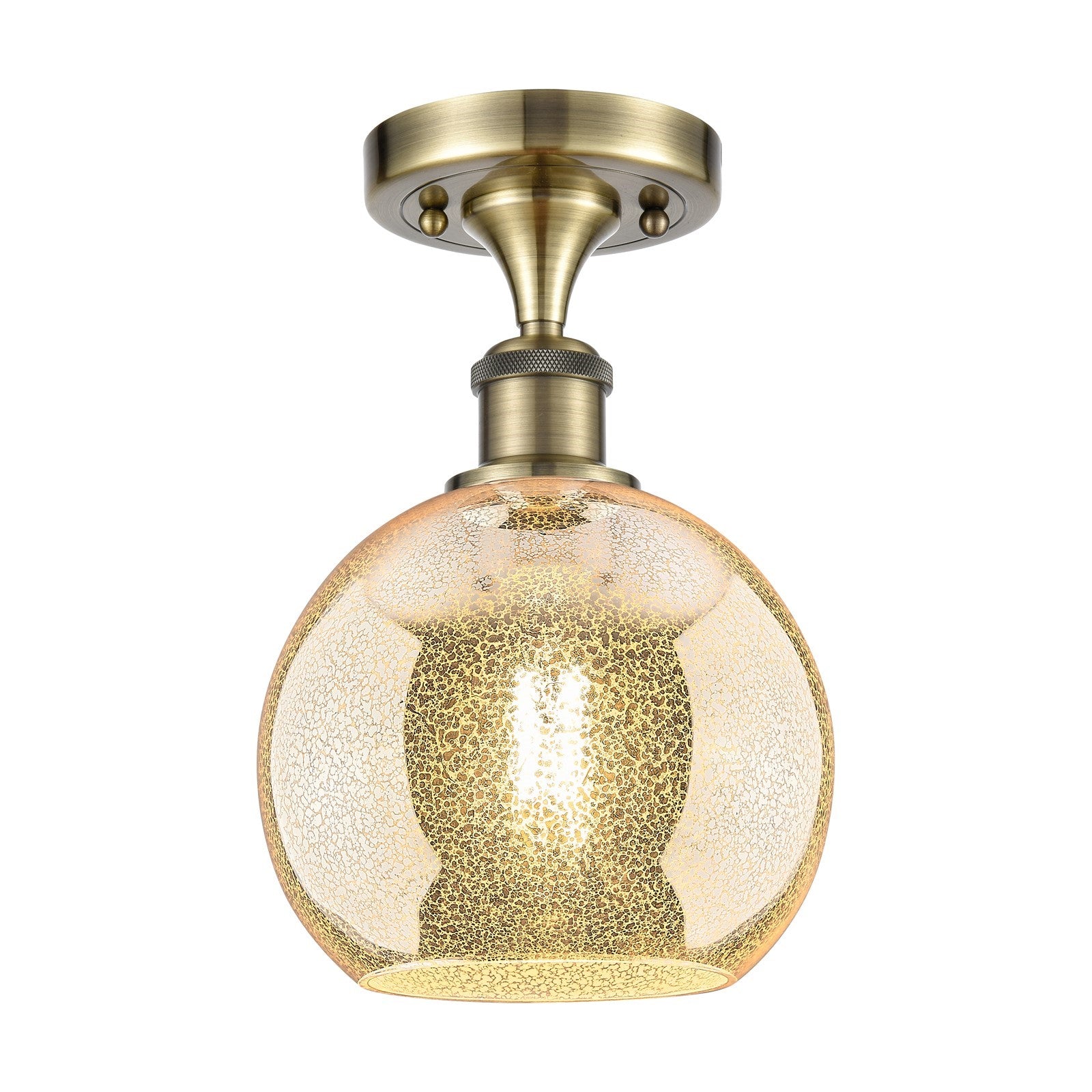 Innovations Athens 8in 1-Light Semi-Flush | Industrial Antique Brass and Mercury Glass | Hallway & Bedroom | 8 x 8 x 11.25 in | Model 516-1C-AB-G128-8
