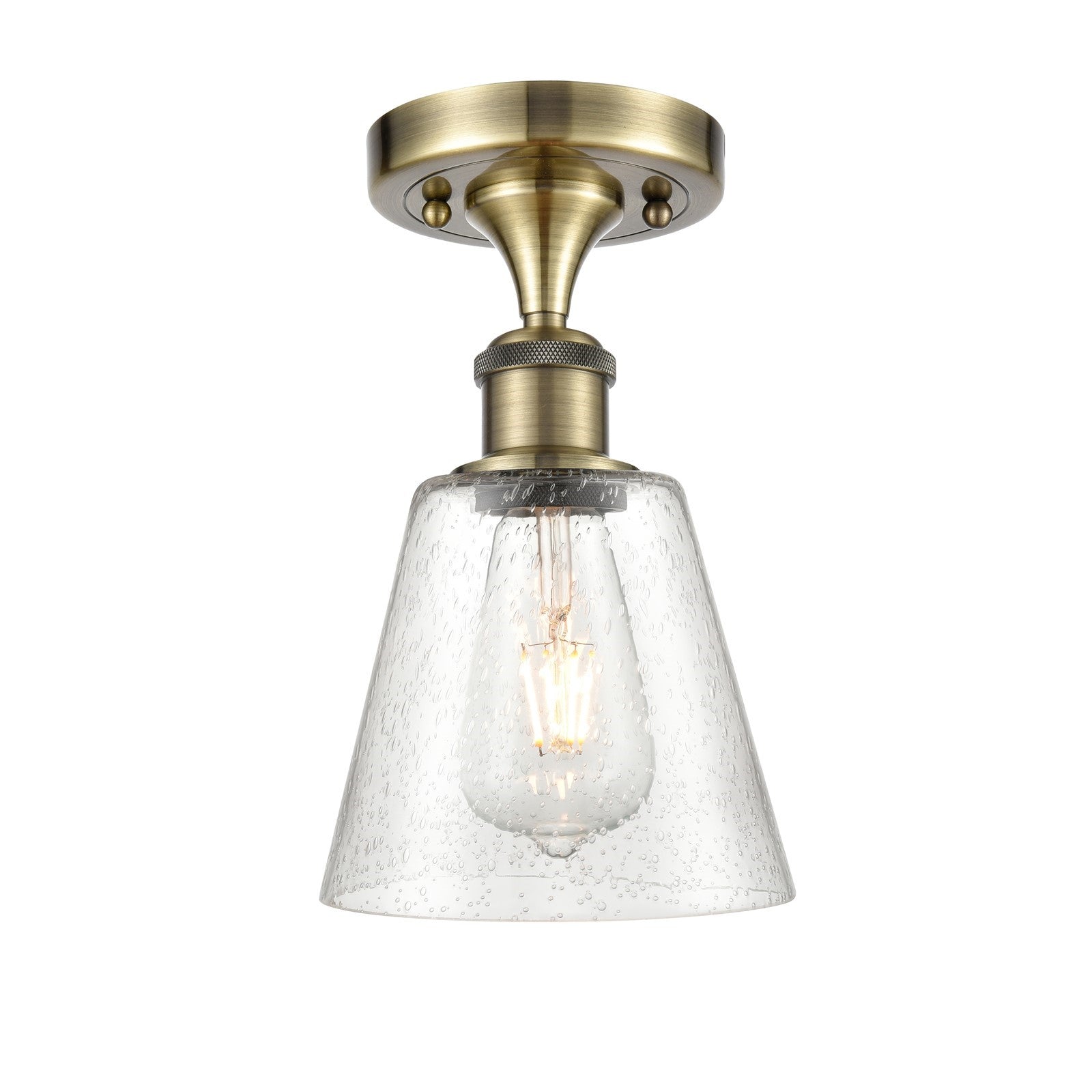 Innovations Caton 6in 1-Light Semi-Flush | Industrial Antique Brass and Frosted Glass | Hallway & Bedroom | 6 x 6 x 9.75 in | Model 516-1C-AB-G454