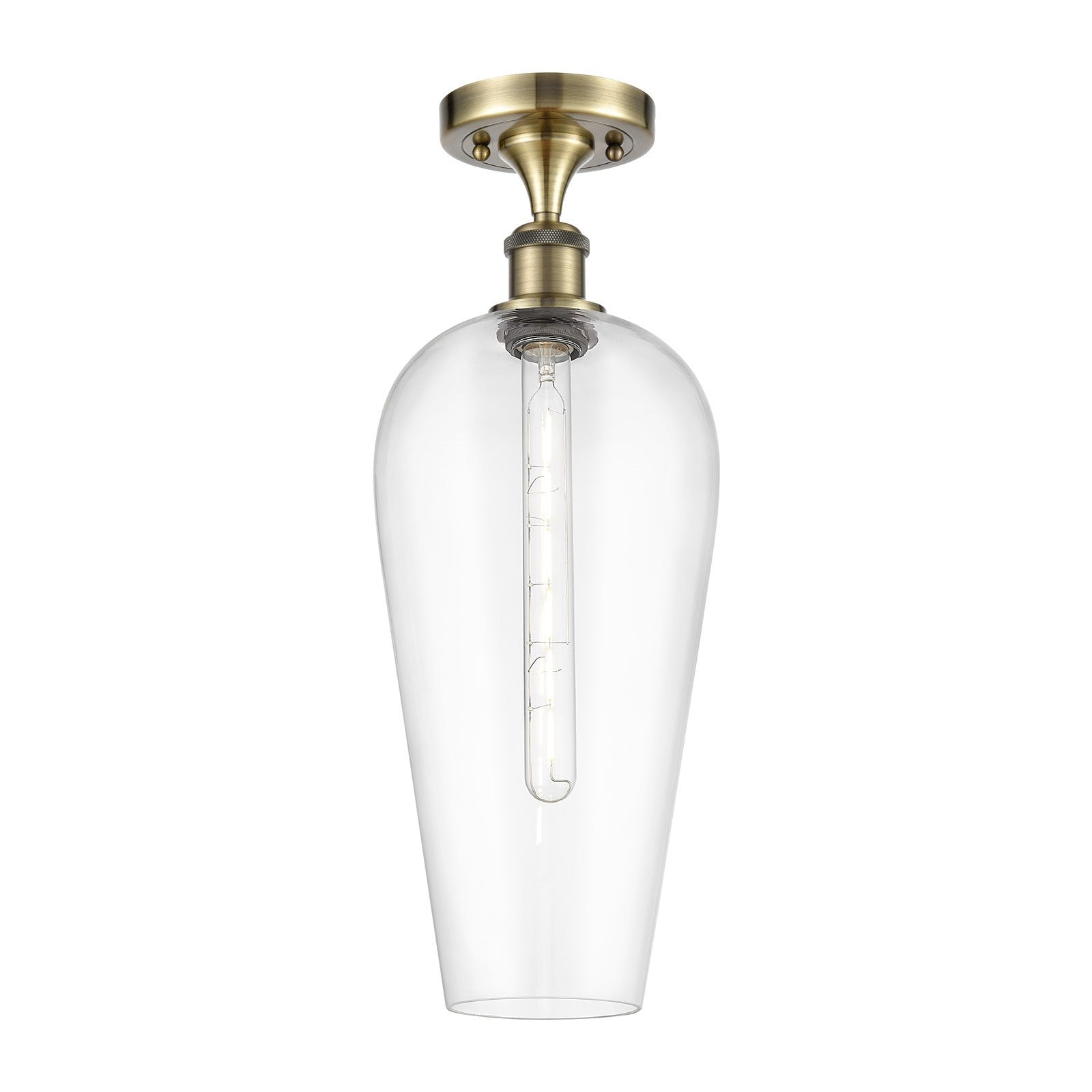 Innovations Chelsea 8in 1-Light Semi-Flush | Industrial Antique Brass and Clear Glass | Hallway & Bedroom | Model 516-1C-AB-G456-8CL