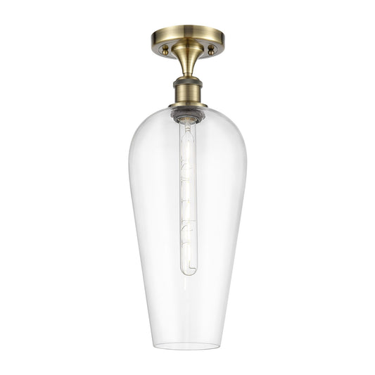 Innovations Chelsea 8in 1-Light Semi-Flush | Industrial Antique Brass and Clear Glass | Hallway & Bedroom | Model 516-1C-AB-G456-8CL