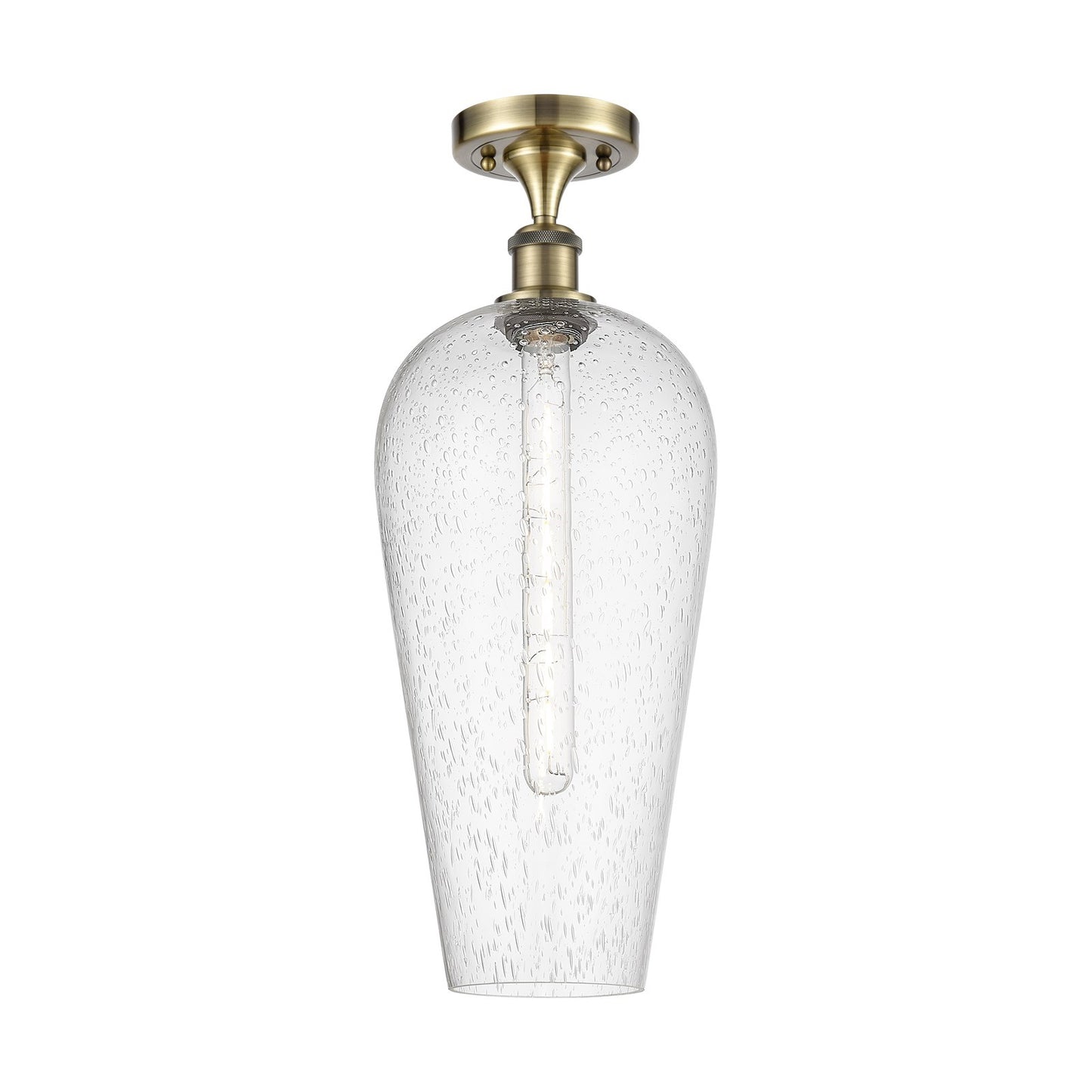 Innovations Chelsea 8in 1-Light Semi-Flush | Industrial Antique Brass and Seedy Glass | Hallway & Entryway | Model 516-1C-AB-G456-8SDY