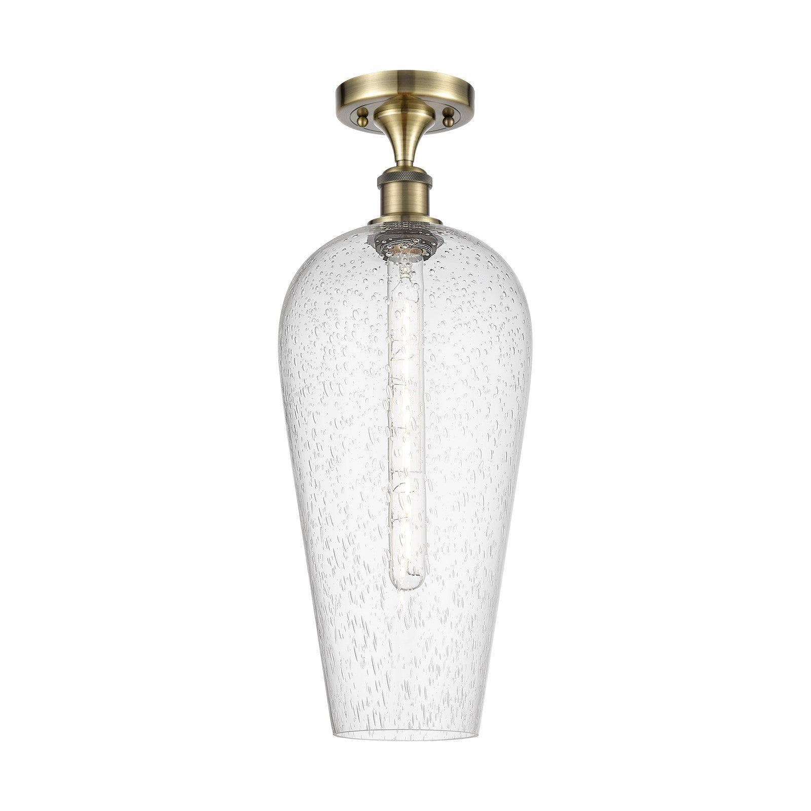 Innovations Chelsea 8in 1-Light Semi-Flush | Industrial Antique Brass and Seedy Glass | Hallway & Entryway | Model 516-1C-AB-G456-8SDY