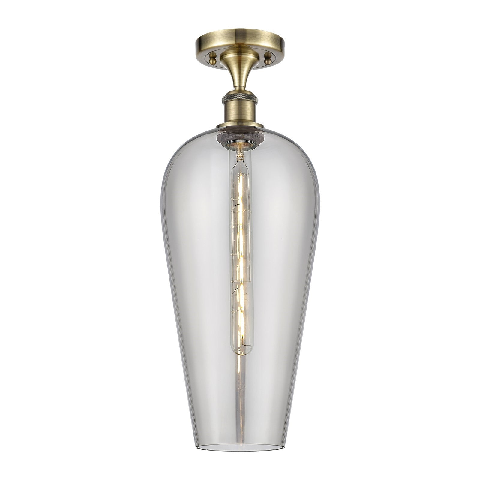 Innovations Chelsea 8in 1-Light Semi-Flush | Industrial Antique Brass and Light Smoke Glass | Hallway & Entryway | Model 516-1C-AB-G456-8SM