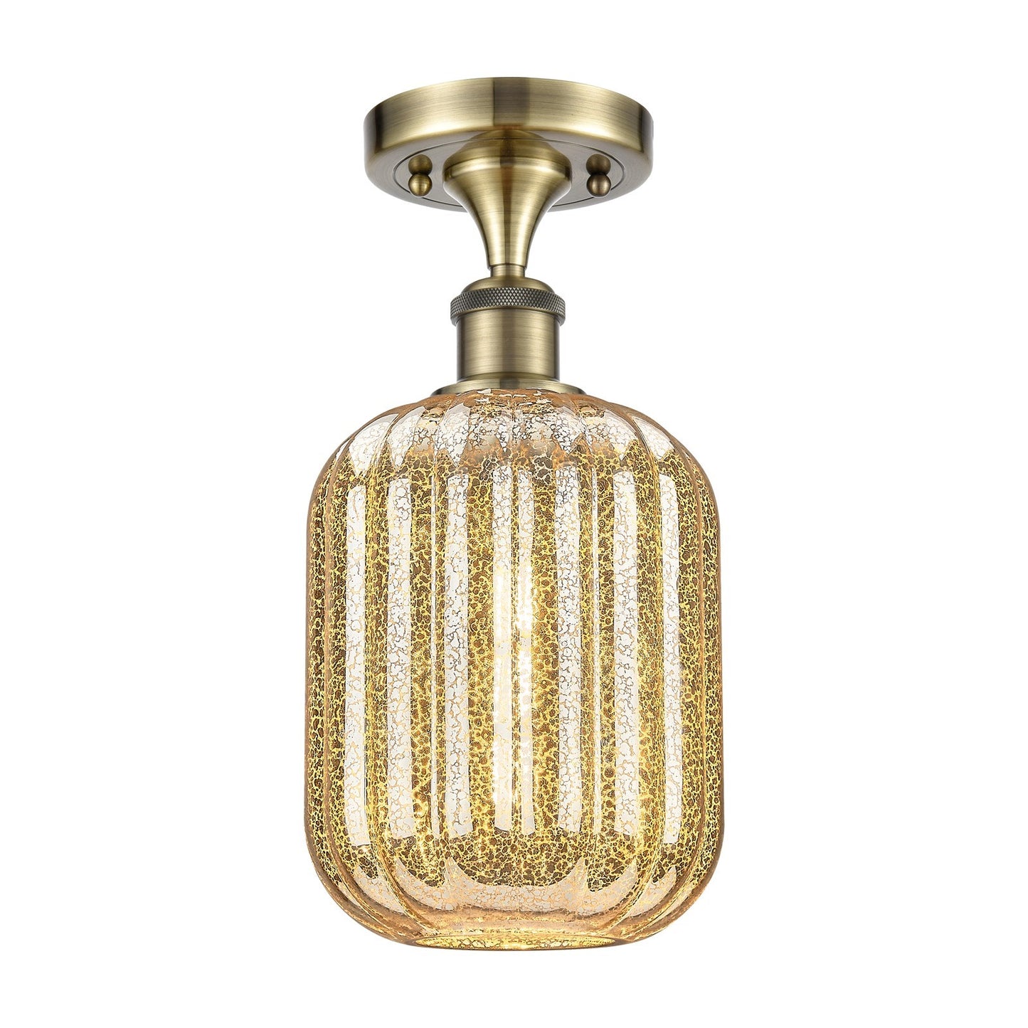 Innovations Preston Cylinder 7in 1-Light Semi-Flush | Industrial Antique Brass and Mercury Glass | Hallway & Entryway | Model 516-1C-AB-G460-7ME