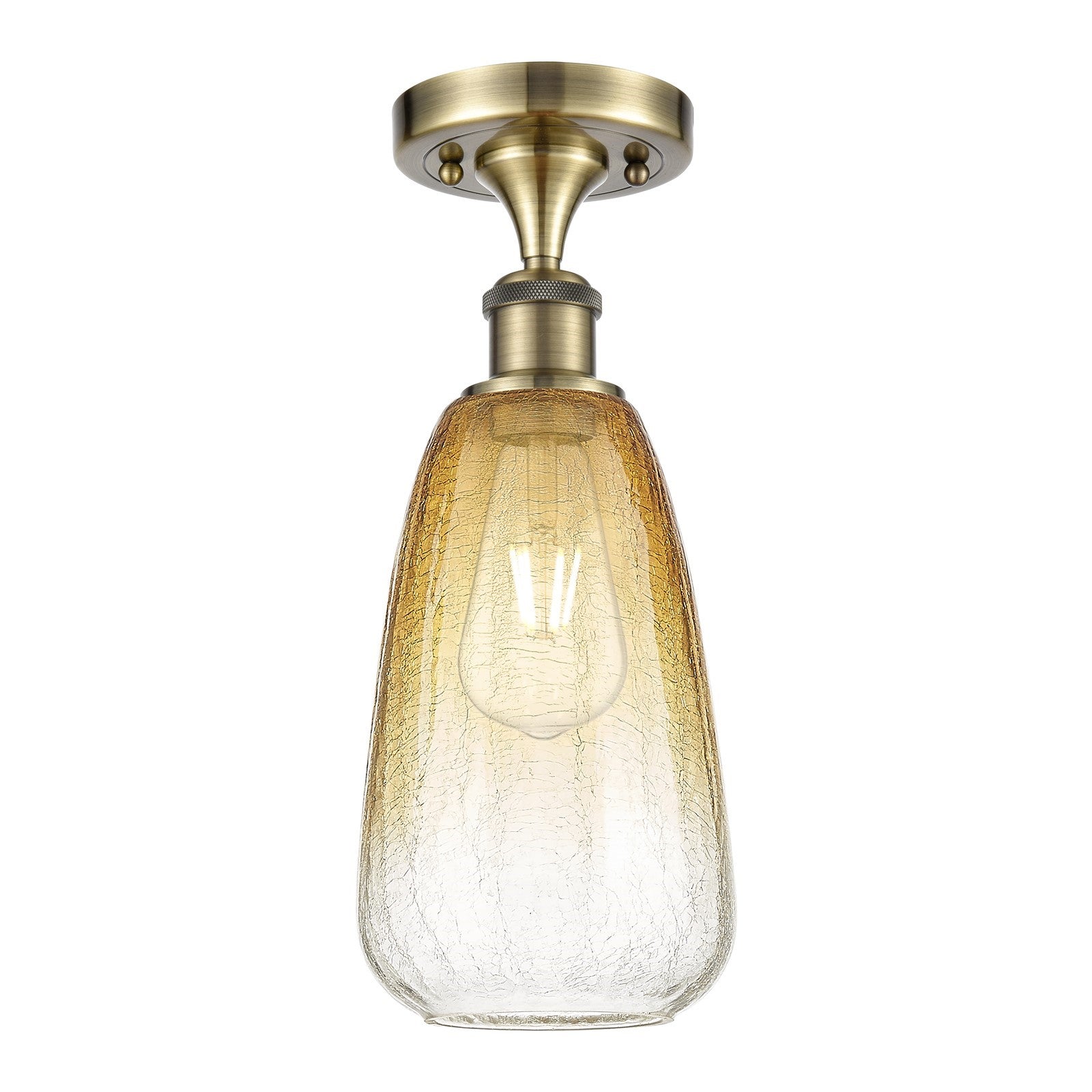 Innovations Brookhaven Almond 6in 1-Light Semi-Flush | Industrial Antique Brass and Amber Glass | Hallway & Entryway | Model 516-1C-AB-G480-6AM