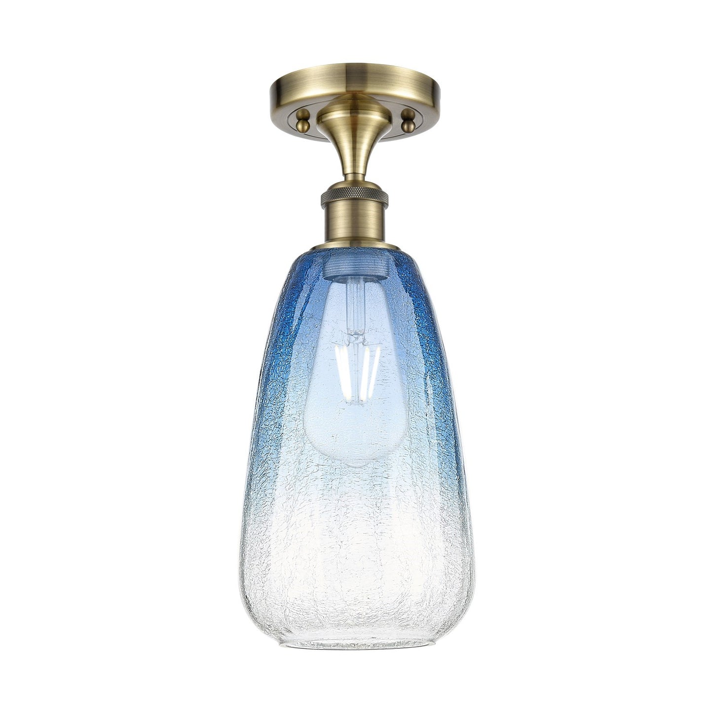Innovations Brookhaven Almond 6in 1-Light Semi-Flush | Industrial Antique Brass and Sapphire Blue Glass | Entryway | Model 516-1C-AB-G480-6SB