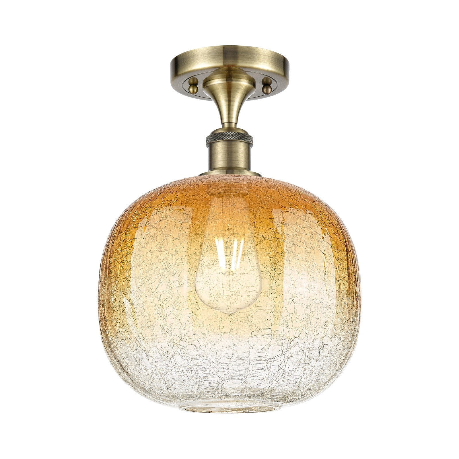 Innovations Brookhaven Sphere 10.5in 1-Light Semi-Flush | Industrial Antique Brass and Amber Glass | Entryway & Hallway | Model 516-1C-AB-G481-10AM