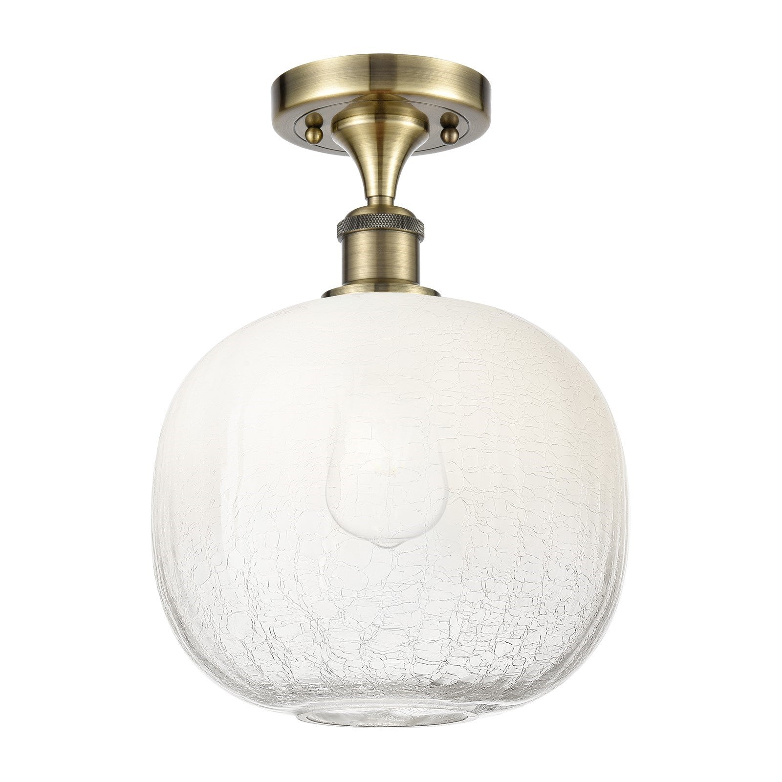 Innovations Brookhaven Sphere 10.5in 1-Light Semi-Flush | Industrial Antique Brass and Opal Glass | Entryway & Hallway | Model 516-1C-AB-G481-10OP
