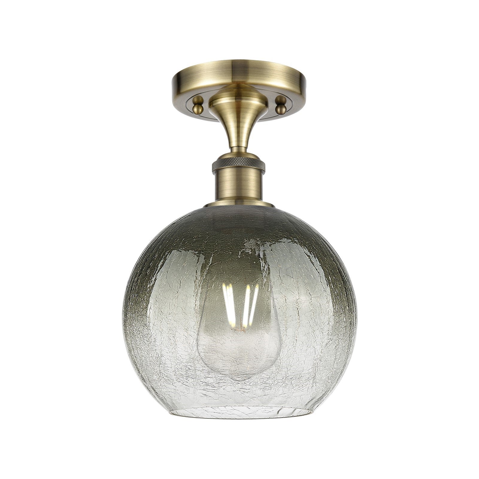 Innovations Brookhaven Globe 8in 1-Light Semi-Flush | Industrial Antique Brass and Slate Glass | Bedroom & Hallway | Model 516-1C-AB-G483-8SL