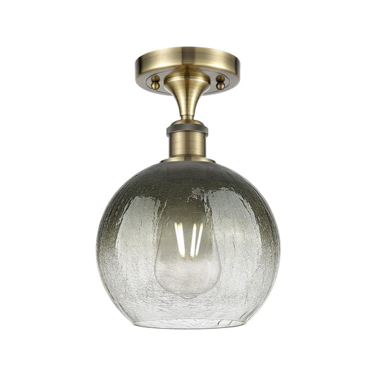 Innovations Brookhaven Globe 8in 1-Light Semi-Flush | Industrial Antique Brass and Slate Glass | Bedroom & Hallway | Model 516-1C-AB-G483-8SL
