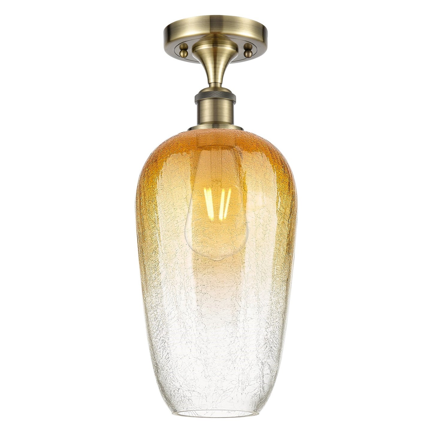Innovations Brookhaven Flute 7in 1-Light Semi-Flush | Industrial Antique Brass and Amber Glass | Bedroom & Hallway | Model 516-1C-AB-G484-7AM